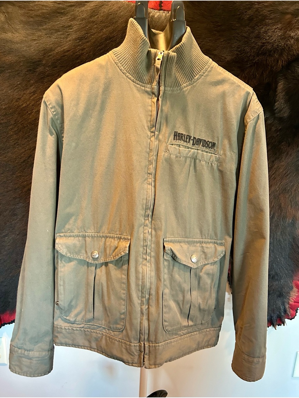 Harley-Davidson Olive Green Mud Dog Reversible Jacket Camo Other Side Sz M
